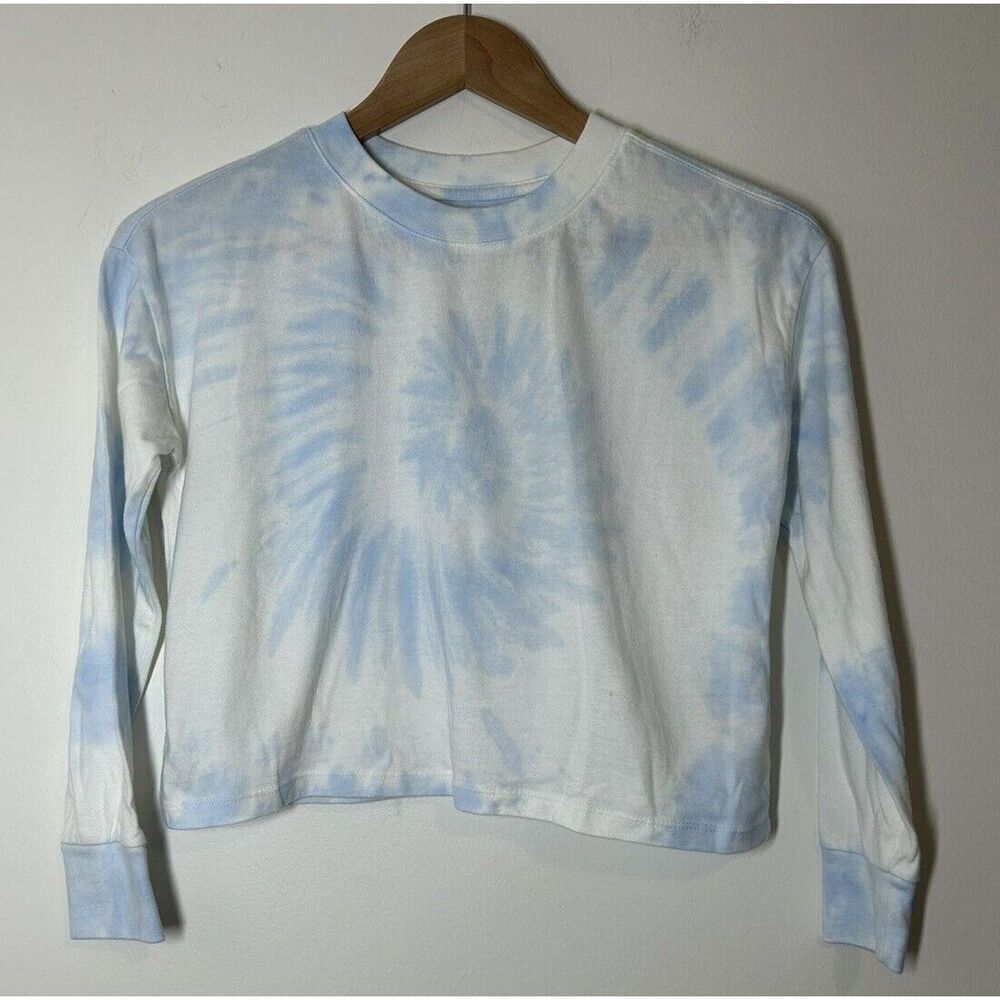 Gap Teen Long Sleeve Tie-Dye Blue and White Cropped T-Shirt Size Medium 8